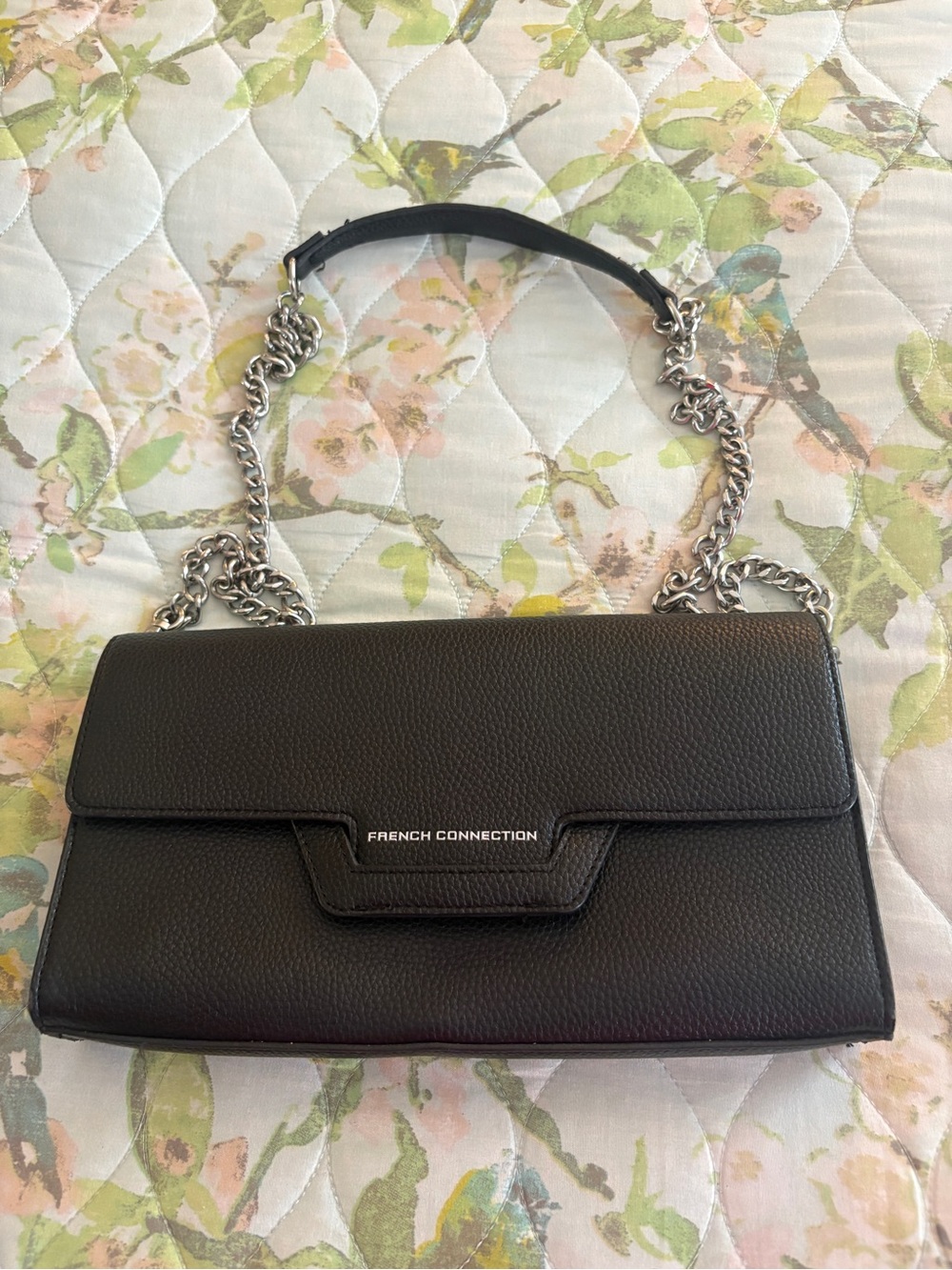 French Connection Black Pebble Leather Chain Strap Shoulder Bag Handbag Edgy